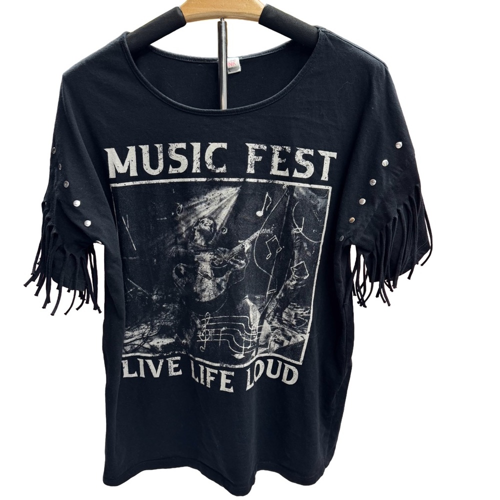 Music Fest Studded Fringe Tee Sz Large